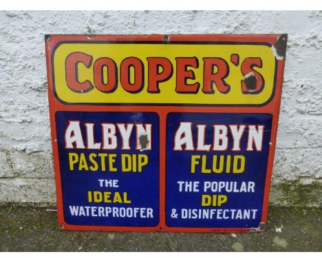 A Cooper's Albyn "Paste Dip" & "Fluid" rectangular enamel sign by Chromo, with superb gloss, 20 x 18".