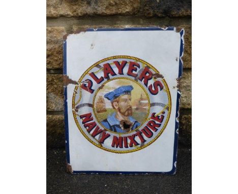 A Player's Navy Cut Cigarettes double sided pictorial (to one side) enamel sign with hanging flange, 14 x 18".
