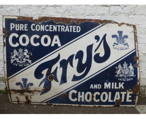An early Fry's Pure Concentrated Cocoa and Milk Chocolate rectangular enamel sign, 45 x 30 1/2".