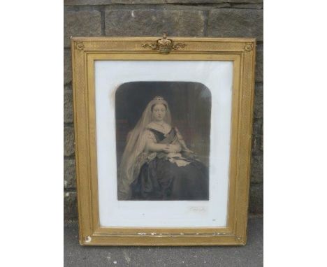 Yesterday's World Museum, Battle "Royal Room" - a giltwood framed black and white print of a seated Queen Victoria, the frame