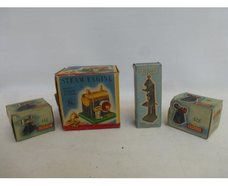 A Junior No. 1530 boxed Steam Engine and three boxed S.E.L. Models- Drilling Machine, Grinder and Circular Saw, all in near m