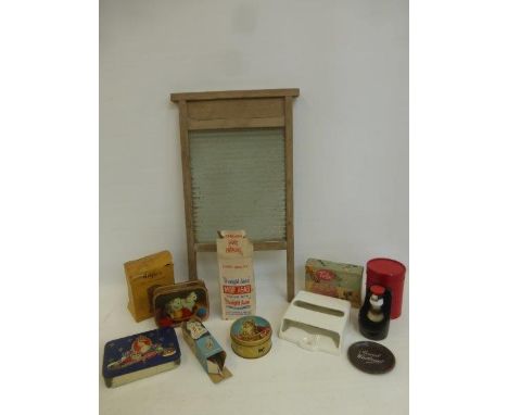 A boxed Straight Jane mop head, a boxed Wright's Coal Tar Vaporizer, a Jeyes ceramic toilet paper holder etc.