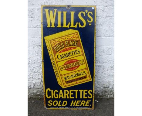 A Wills's Gold Flake Cigarettes pictorial packet rectangular enamel sign, with very good gloss, 18 x 36".