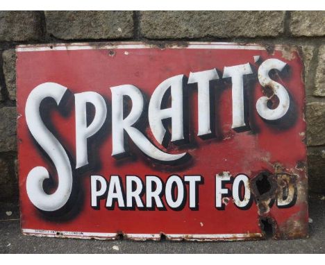 A Spratt's Parrot Food rectangular enamel sign, 30 x 20".