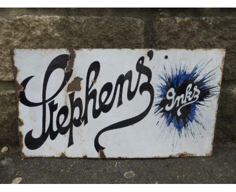 A Stephens' Inks double sided enamel sign, with "Stationer and Newsagent" text to the reverse, lacking hanging flange.