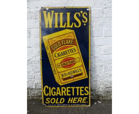 A Wills's Gold Flake Cigarette pictorial packet rectangular enamel sign, with very good gloss, 18 x 36".
