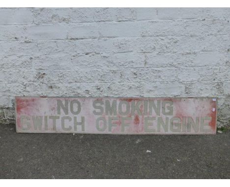 A No Smoking Switch Off Engine rectangular aluminium sign, 48 x 9".