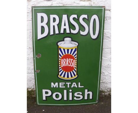 A good Brasso Metal Polish part pictorial enamel sign, 24 x 36".
