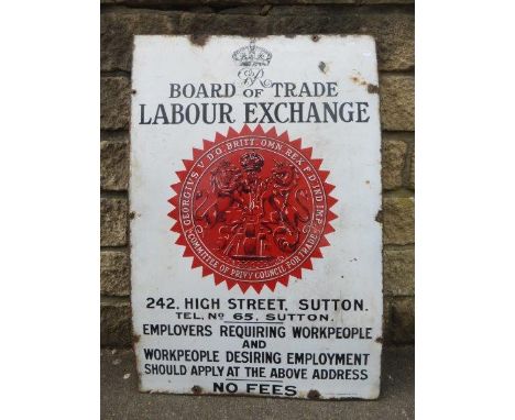 A Board of  Trade Labour Exchange rectangular enamel sign, 24 x 36".