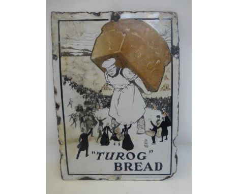 A Turog Bread pictorial enamel sign, a scarce sign of small size, with a repair to the top right corner and some professional