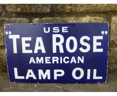A ''Tea Rose'' American Lamp Oil rectangular enamel sign, 20 x 12".