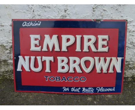 An Empire Nut Brown Tobacco rectangular enamel sign "for that nutty flavour", 18 x 12".