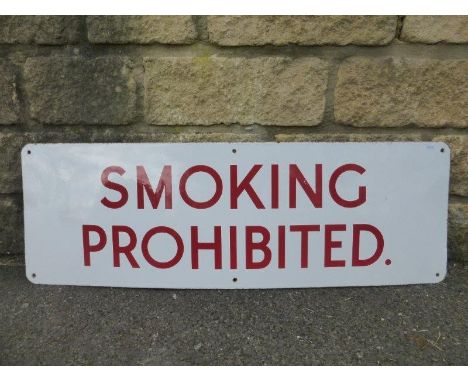 A rectangular enamel sign in near mint condition - Smoking Prohibited, 36 x 12".