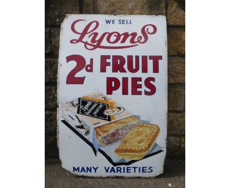 A Lyons 2d Fruit Pies pictorial packet enamel sign, 22 1/4 x 34 1/2".