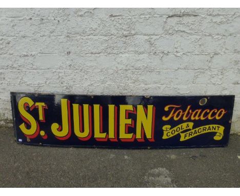 A St. Julien Tobacco "cool & fragrant" rectangular enamel sign with good gloss, 48 x 12".