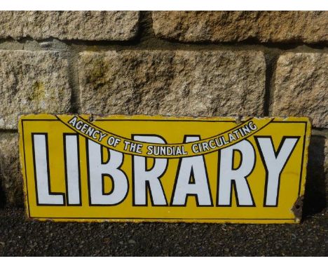 An unusual double sided rectangular enamel sign - Agency of the Sundial Circulating Library, with good gloss, 20 x 8".