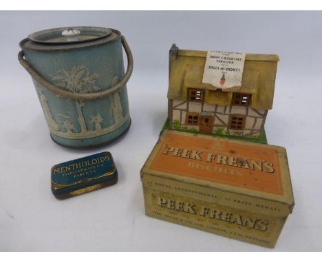 The League of Light of the National Children's Home collection box in the form of a cottage, a PEEK FREANS Biscuits tin, also