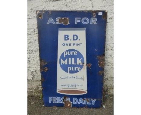 A Bladen Dairies Ltd of Dorset "Pure Milk Pure" - "Ask for Fresh Daily" rectangular double sided enamel sign, 13 x 20".