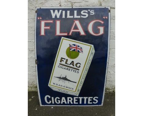A Wills's Flag Cigarettes pictorial packet enamel sign in good condition, 24 x 36".