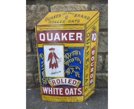 A Quaker Rolled White Oats "packet" die-cut enamel sign with extensive restoration, 15 1/2 x 24".