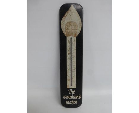 A Swan Vestas "The Smoker's Match" tin thermometer, 3 1/4 x 15".