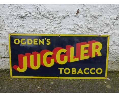 An Ogden's Juggler Tobacco rectangular enamel sign in near mint condition, 22 x 10".