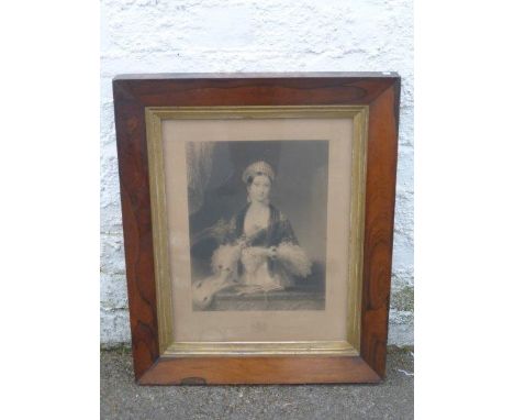 Yesterday's World Museum, Battle "Royal Room" - a Victorian rosewood framed black and white print of "Her Majesty the Queen" 