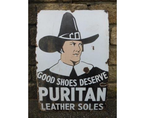 A Puritan Leather Sole rectangular pictorial enamel sign, 20 x 30".