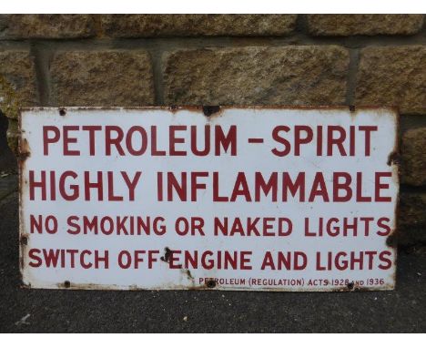 A Petroleum-Spirit "Highly Inflammable" rectangular enamel sign, 31 x 15.