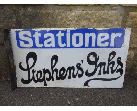 A Stephens' Inks "Stationer" double sided enamel sign with hanging flange.
