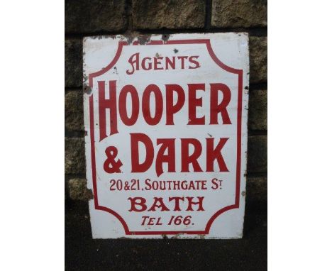 A Hooper & Dark of 20 & 21 Southgate St. Bath red and white agency enamel sign, 20 x 26".