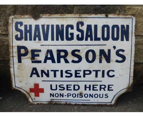 A Pearson's Shaving Saloon double sided enamel sign by Orme, Evans & Co. Ltd, 24 x 18".