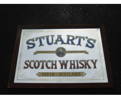 A Stuart's Scotch Whisky of Perth, Scotland advertising mirror, an older reproduction, possibly 1970s, 35 x 25".