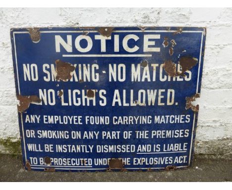 A "No Smoking" warning rectangular enamel sign, 30 x 24".