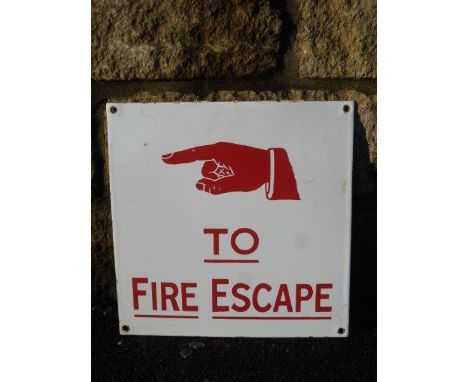 An enamel sign - "To Fire Escape", 12 x 12".