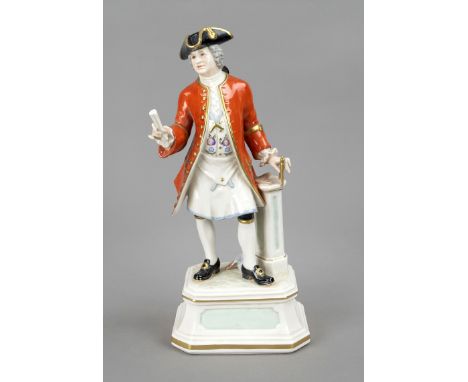 Freimaurer, Goebel, Oeslau, 1970, nach Meissner Original von Johann Joachim Kaendler, auf flacher Plinthe, eleganter Herr in 
