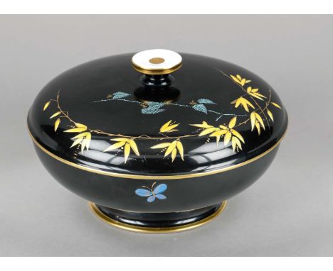 Art déco-Bonbonnière, Rosenthal, Selb, Marke 1934-56, Entw. Friedrich Fleischmann 1933, Form Winifred, runde Dose auf gekehlt