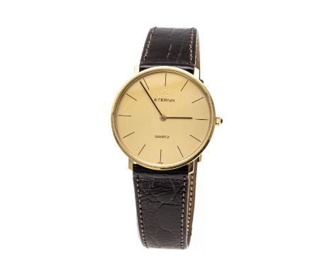 Eterna Herrenquarzuhr, 585/000 GG, Ref. 121.6128 65 VS, Quarzwerk ETA 956.032 läuft, goldf. Zifferblatt mit schwarzen Fadenin