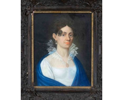Bildnismaler um 1815, Portrait einer Dame, Pastellkreide auf Papier, u. re. undeutlich sign. u. dat. 1816, 35 x 29 cm, hinter