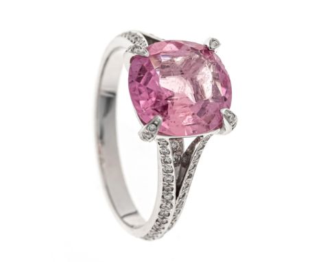 Pink Turmalin-Brillant-Ring WG 750/000 mit einem im Antikschliff fac. Pink Turmalin 10,0 x 9,2 mm, Pink, Transparent, und 106