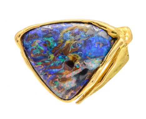 Boulder-Opal-Anhänger/Schließe GG 750/000 mit einem Boulderopal mit sehr intensivem Farbenspiel, L. 25 mm, 5,1 g