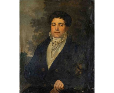 Bildnismaler des Klassizismus um 1800, Portrait eines Mannes vor landschaftlichem Hintergrund, Öl auf Lwd., unsign., rest.-be