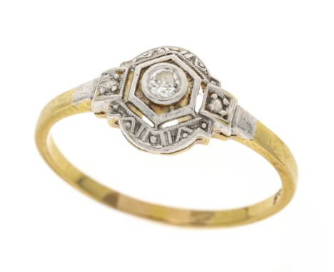 Art Deco Altschliff-Diamant-Diamantrosen-Ring GG/WG 585/000 mit einem Altschliff-Diamant 0,08 ct W/SI und Diamantrosen, RG 56