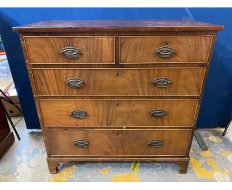 A 19th Century mahogany chest fitted with two short and three long drawers, on bracket feet, 37" w.