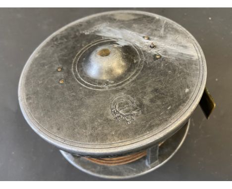 A C. Farlow &amp; Co. Ltd London, fish trademark, 4 3/8" aluminium centre pin fishing reel.