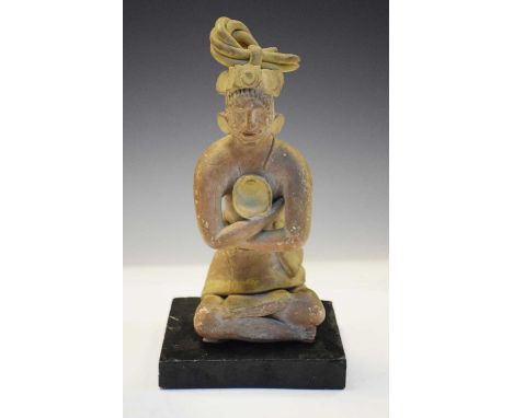 Antiquities - Pre Columbian type Mayan Jaina island clay figure, with 'scarification' marks, modelled in seated cross-legged 
