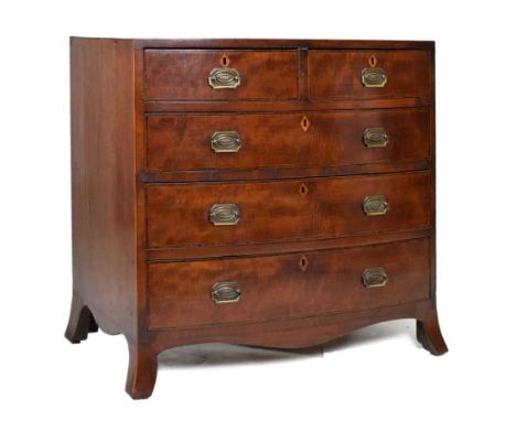 Small Edwardian mahogany bowfront chest of drawers, in the George III taste, the crossbanded and boxwood-strung top over two 