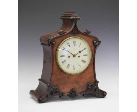 Mid 19th Century mahogany-cased twin fusee bracket clock, 8-inch white Roman dial, unmarked wire fusee movement striking on a