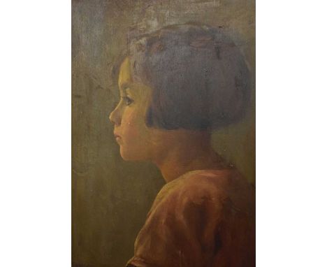 Reginald Edgar James Bush (1869-1956) - Oil on panel, Portrait of a Girl, signed lower left and titled verso, 1931 Royal Acad