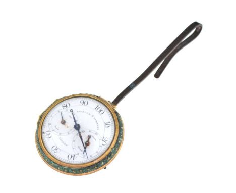 Rare George III brass and shagreen-cased pedometer, signed Spencer &amp; Perkins, London, the enamel main dial demarcated in 